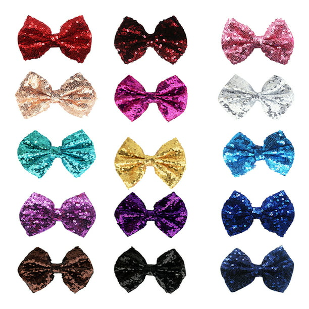 4in 15pcs Bling Sparkly Glitter Sequins Big Hair Bows Alligator Clips Party